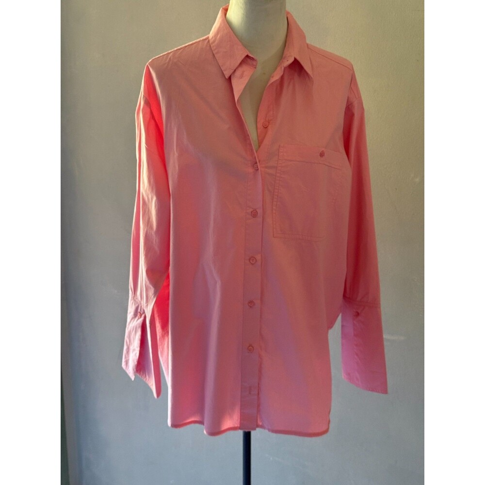 Topshop Oversized Pink Cotton Poplin Button Front Shirt Sz. 6